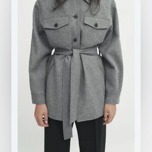 New🔥 Flannel overshirt with belt - Gray